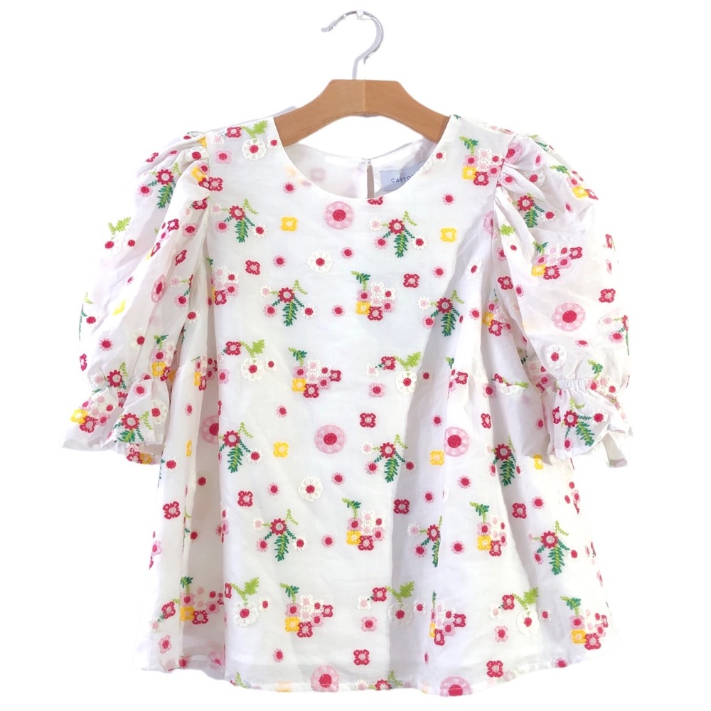 Cartolina Nantucket White Rainbow Floral Embroidered Cotton Boho Blouse Top XS